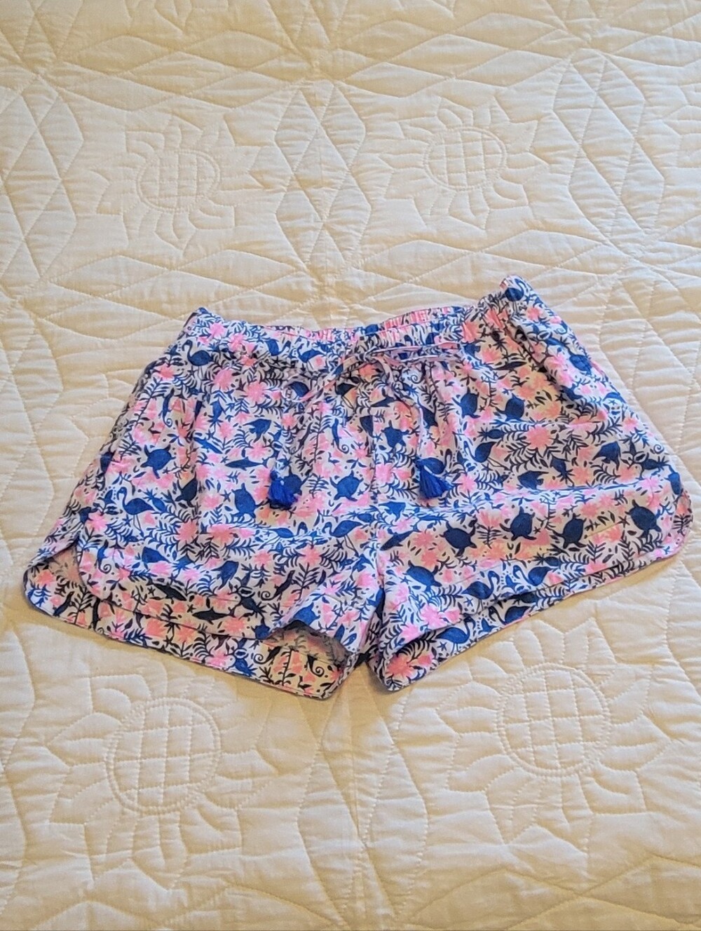 Vineyard Vines Pink & Blue Floral/Nautical Print Pull-On Classy Cotton Shorts. M